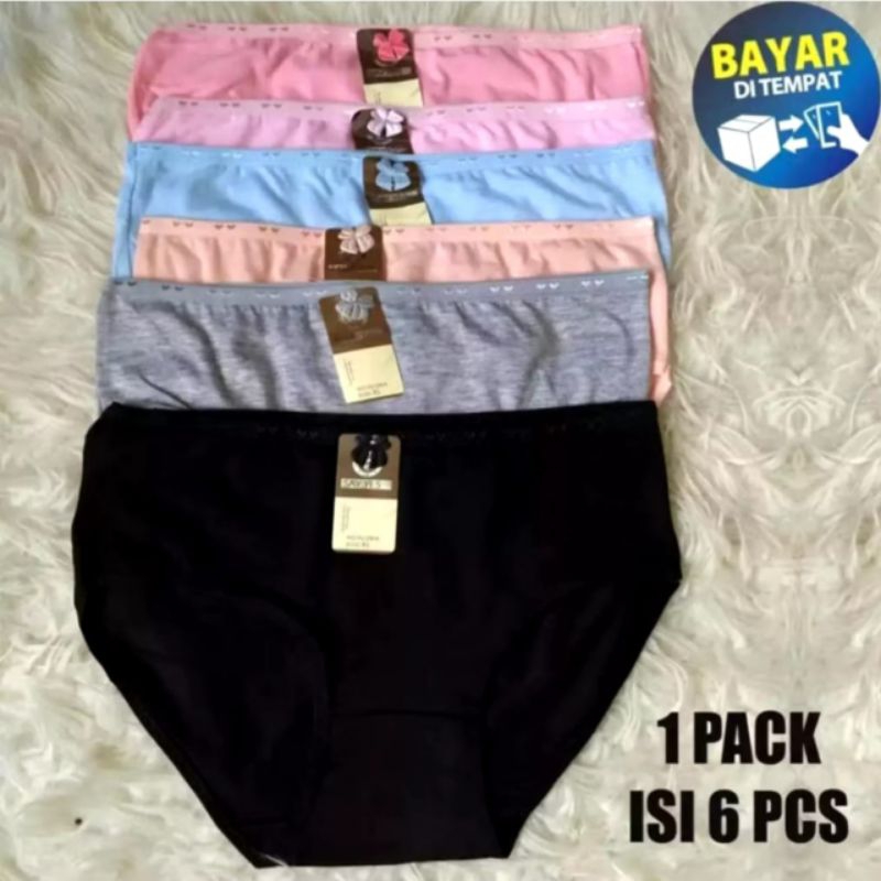 Paket 6 Pcs CD Motif Polos/Celana Dalam Wanita Premium Quality/CD Wanita Size M L XL XXL 3L Jumbo/CD