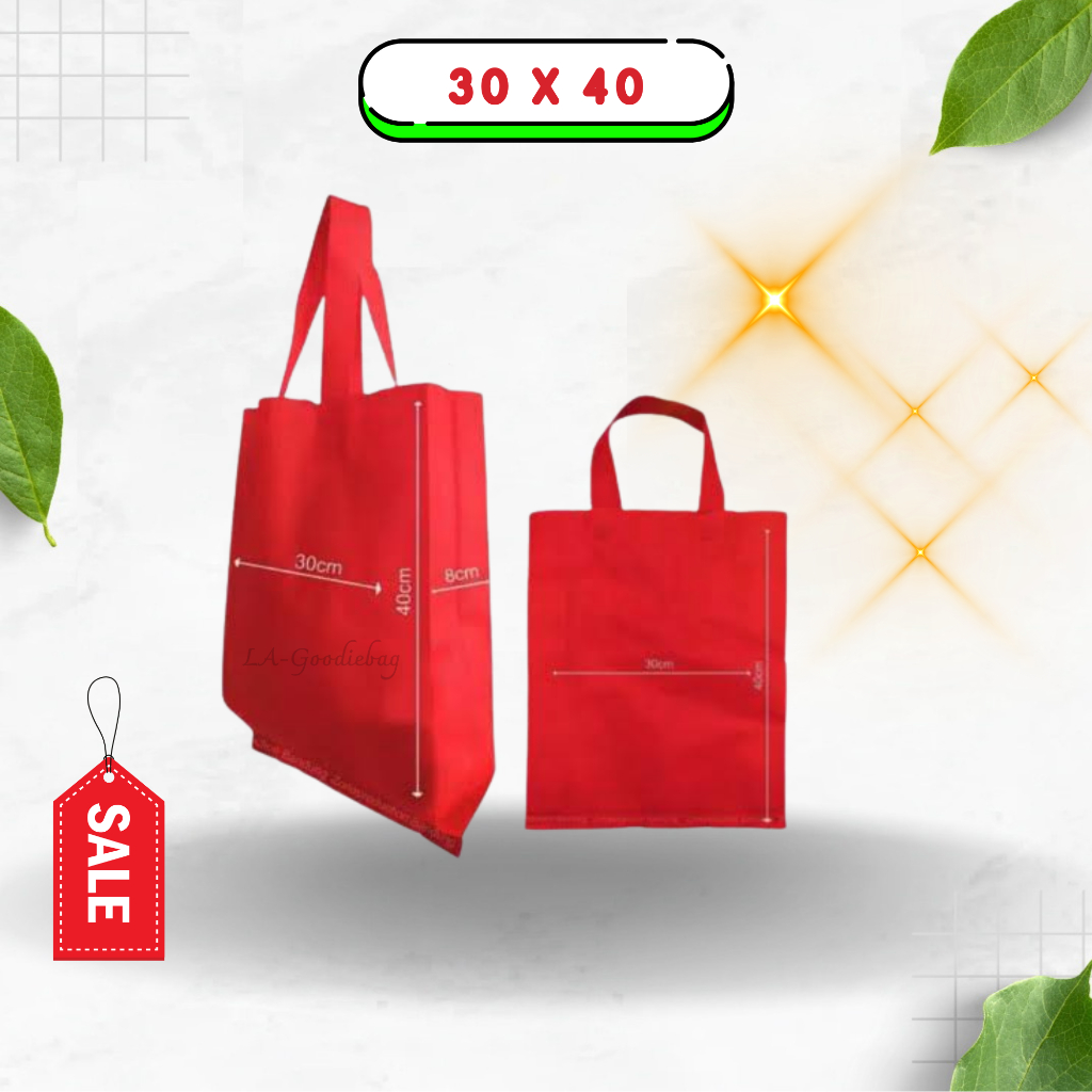 

(isi 12 PCS) Tas Spunbond Goodie Bag Handle uk 30x40x8 kain 65 gsm / Tas Belanja Harga per Lusin