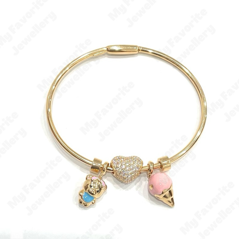 Gelang Bangle Dengan Charm Boneka Hati Ad Cute EMAS ASLI Kadar 700 16K