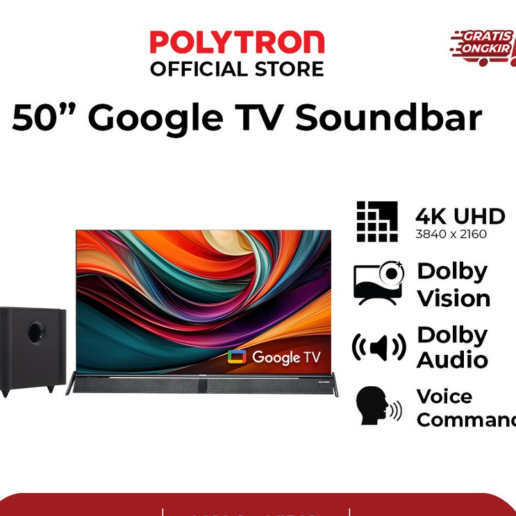 POLYTRON 4K HDR Smart Cinemax Soundbar TV 50 inch PLD 50BUG5058 pengganti 50BUG 50BUG9959 50BUG5959