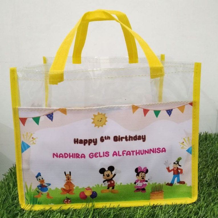 

[ 25x13x20 ] tas kombinasi mika/souvenir ulang tahun/hampers/tas transparan/tas mika/goodiebag mika