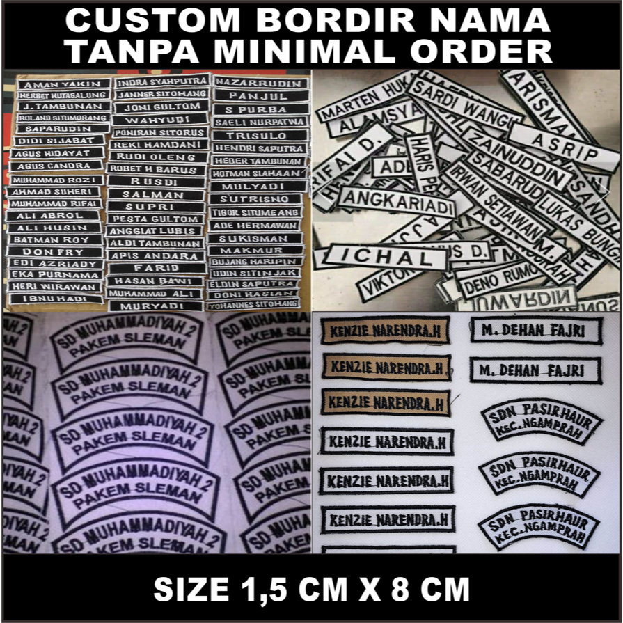 Bordir Nama Custom Satuan / emblem bordir nama satuan / bed nama dada sd, smp, sma