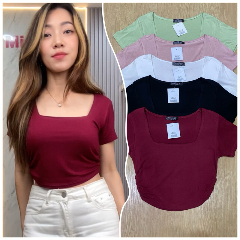 Top crop kerah kotak Topshop