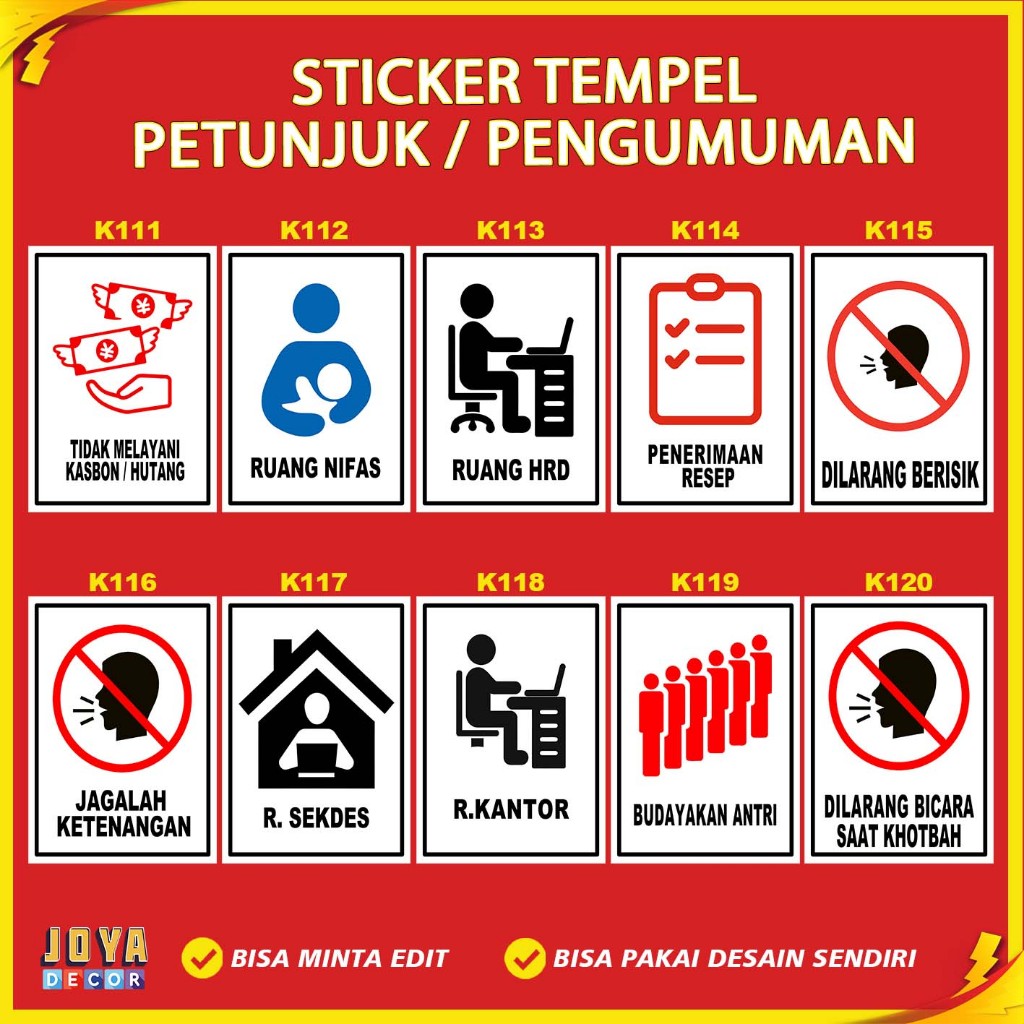

Sticker Stiker Petunjuk Warning Pengumuman ruang nifas ruang hrd penerimaan resep dilarang berisik kk111