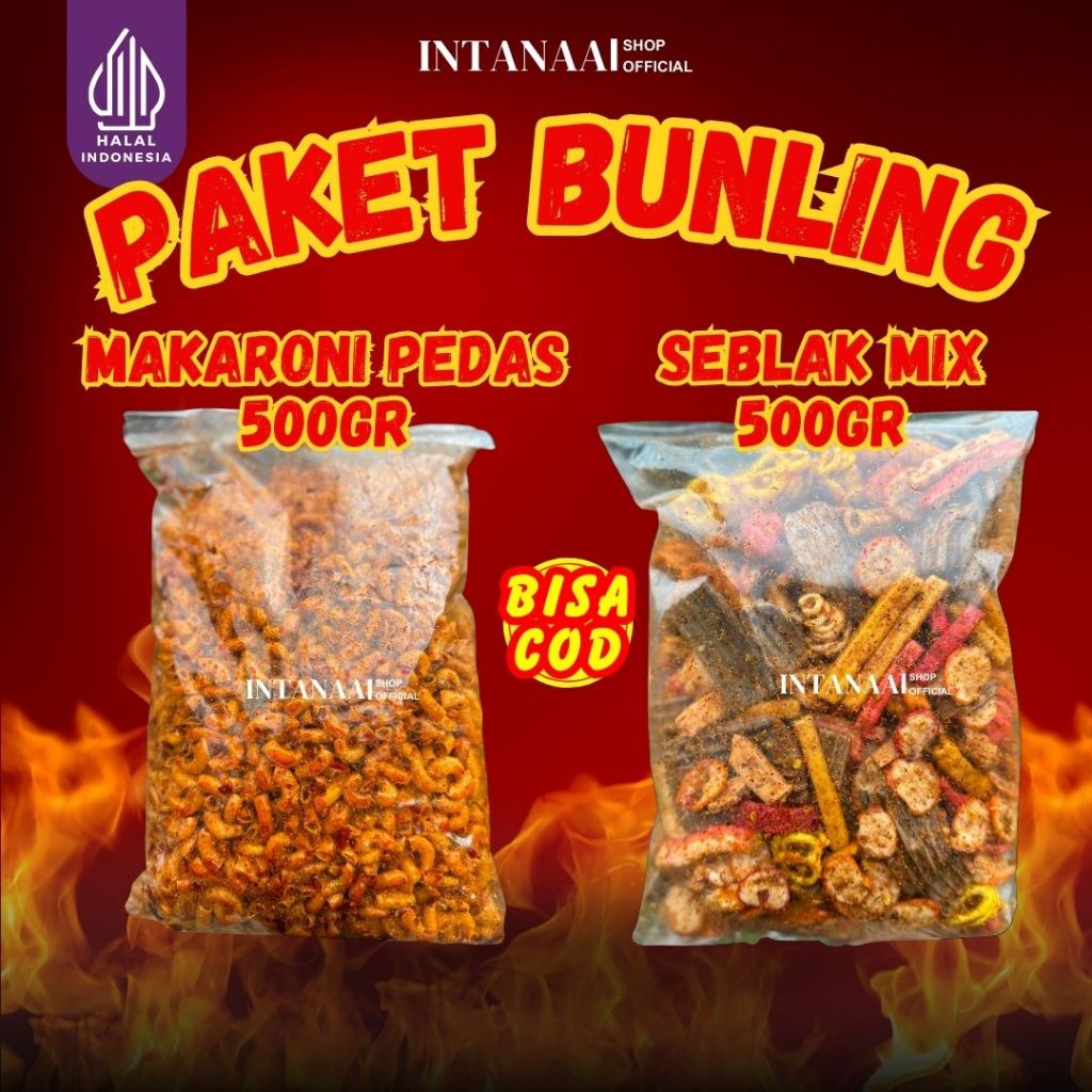 

PAKET BUNDLING MAKARONI PEDAS DAUN JERUK SEBLAK MIX KEMASAN 500GRAM