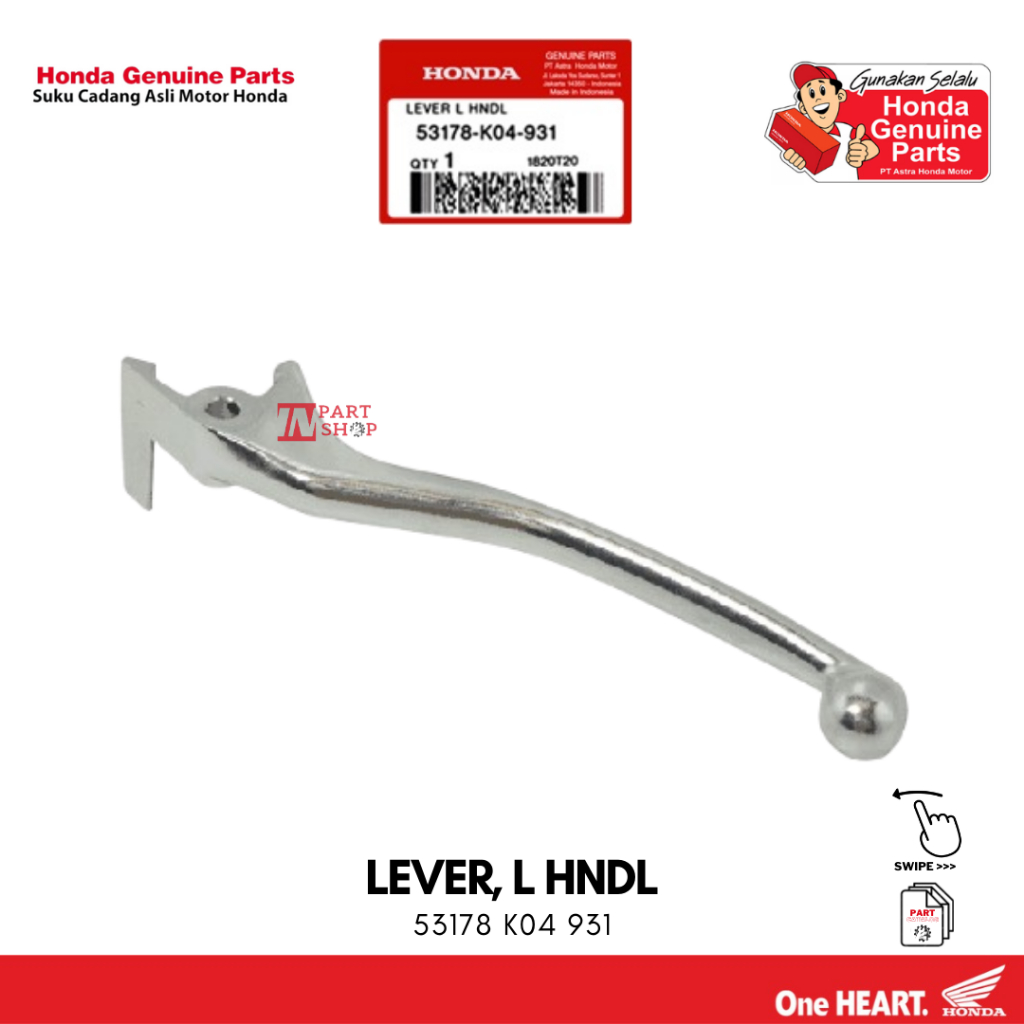 Handle Rem Kiri (Level, L Handle) - PCX 150/160, Stylo 160 & Forza 250 / 53178-K04-931