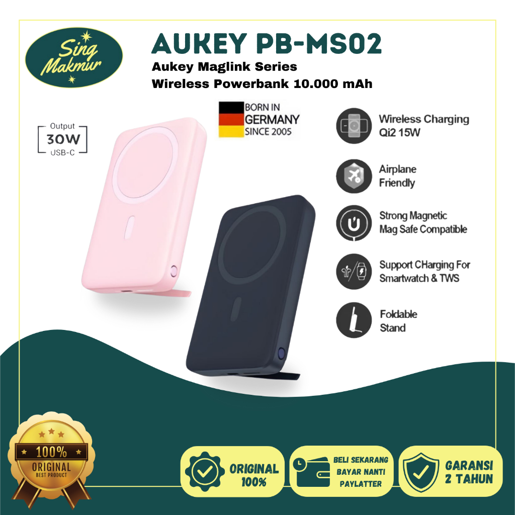 AUKEY Wireless Power bank Magsafe 10000mah PB-MS02-BU USB-C 30W PD