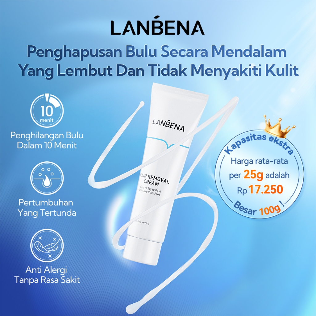 [BPOM] LANBENA Waxing Hair Removal Cream 100g - Krim Perontok Bulu Ketiak Penghilang Bulu Pencabut B