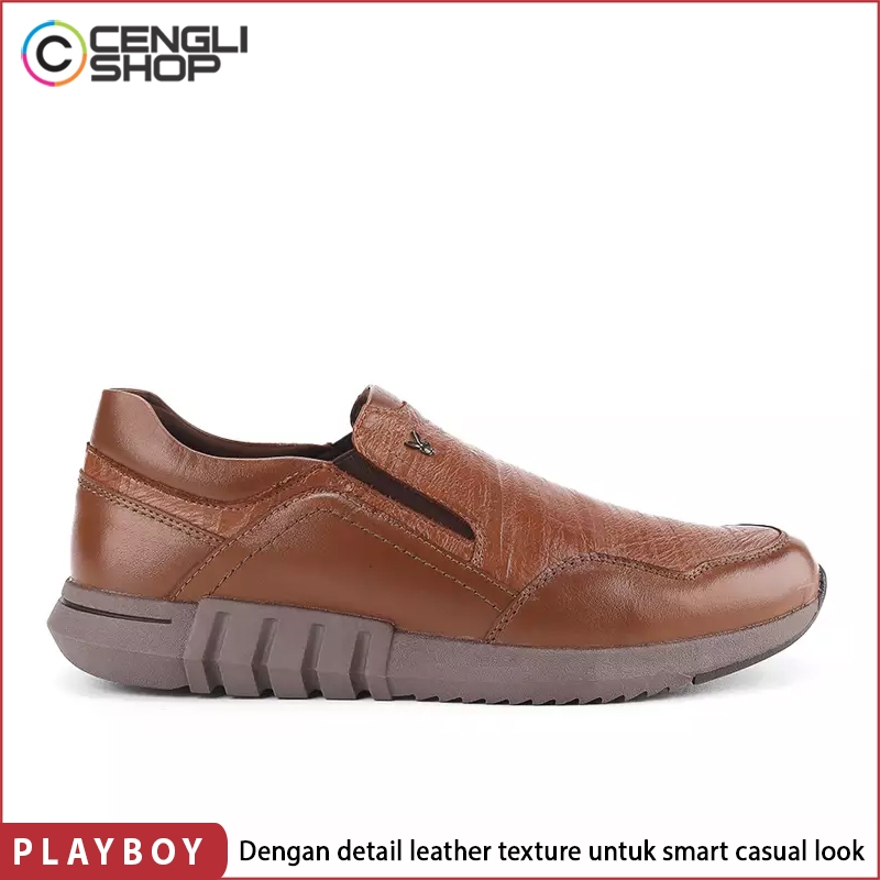 SEPATU PLAYBOY SLIP ON PRIA ORIGINAL KULIT ASLI ORI COKLAT BROWN PL20