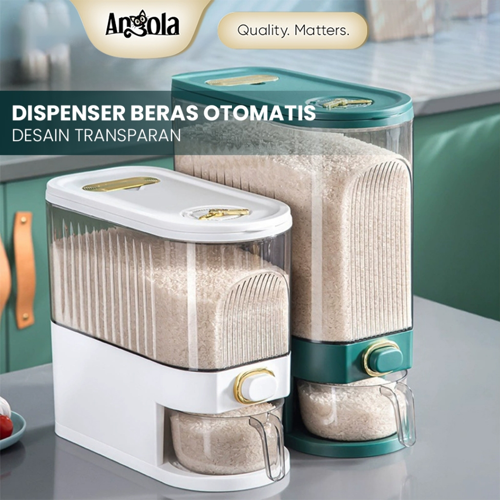 ANGOLA Dispenser Beras Otomatis E25-E26 Tempat Penyimpanan Beras Anti Kutu GRATIS Mangkok Cuci Beras