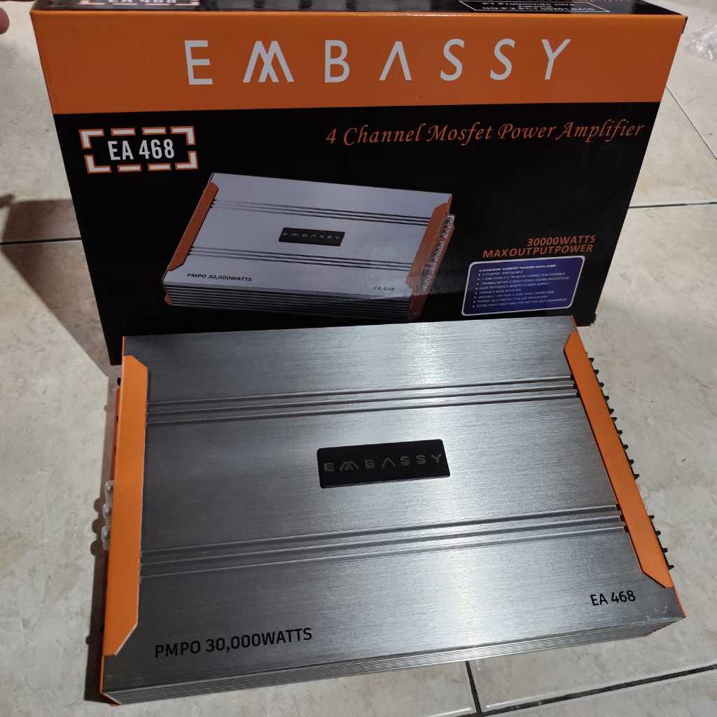 Power Mobil Embassy EA-468 - 4 Channel Mosfet Power Amplifier Subwoofer Amplifier Audio 30.000 Watt 