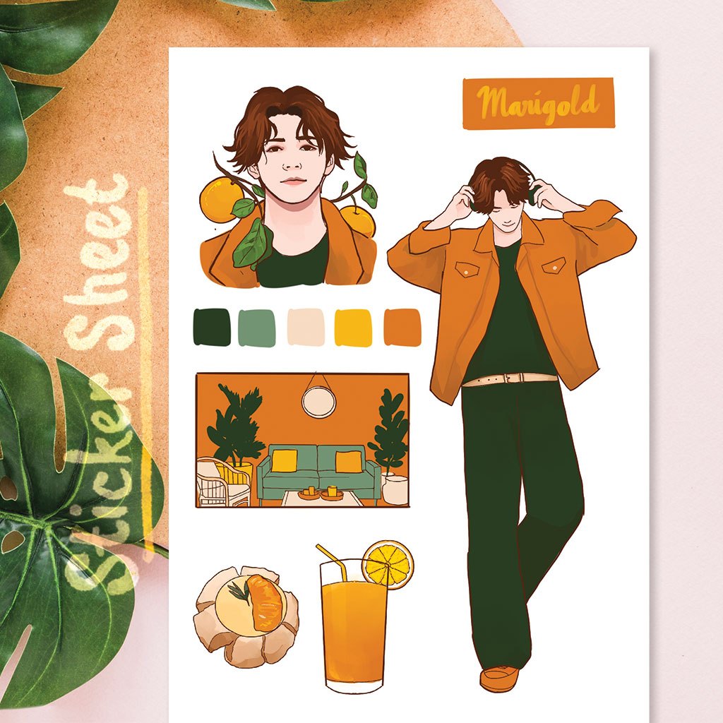 

Sticker Sheet - Pantone Series Marigold untuk Journal/Scrapbook/Diary gaya dekoratif washi tape