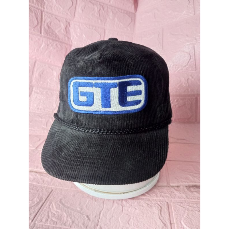 Topi Corduroy GTE vintage black adjustable slideback cap / hat - wide flat brim