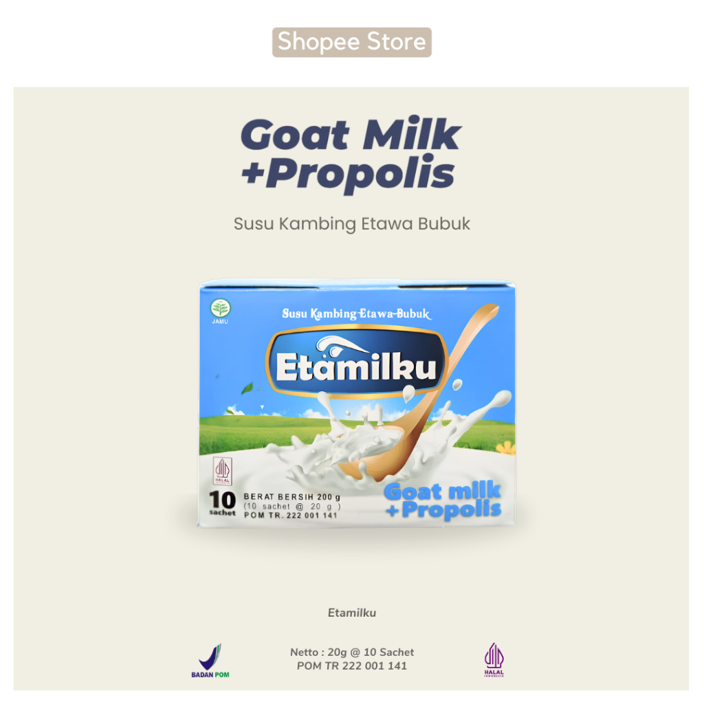 

Susu ETAMILKU | Susu Kambing Etawa Goat Milk Plus Propolis Beepollen Madu Original 1 BOX BPOM