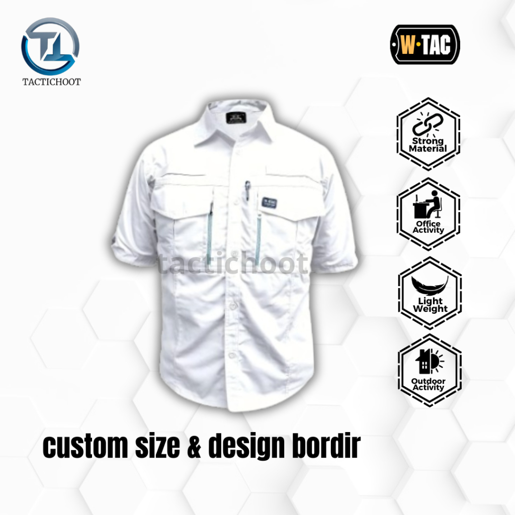 Kemeja Tactical Putih W-TAC 100% ORIGINAL Lengan Pendek Baju Kantor Reskrim Lapangan Activities