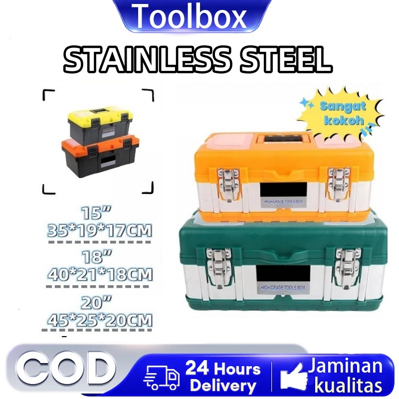 JEGU Kunci Tool Box Besar 15-20'' Inch Baja Kotak Box Alat Perkakas/20inch Material Stainless Steel 