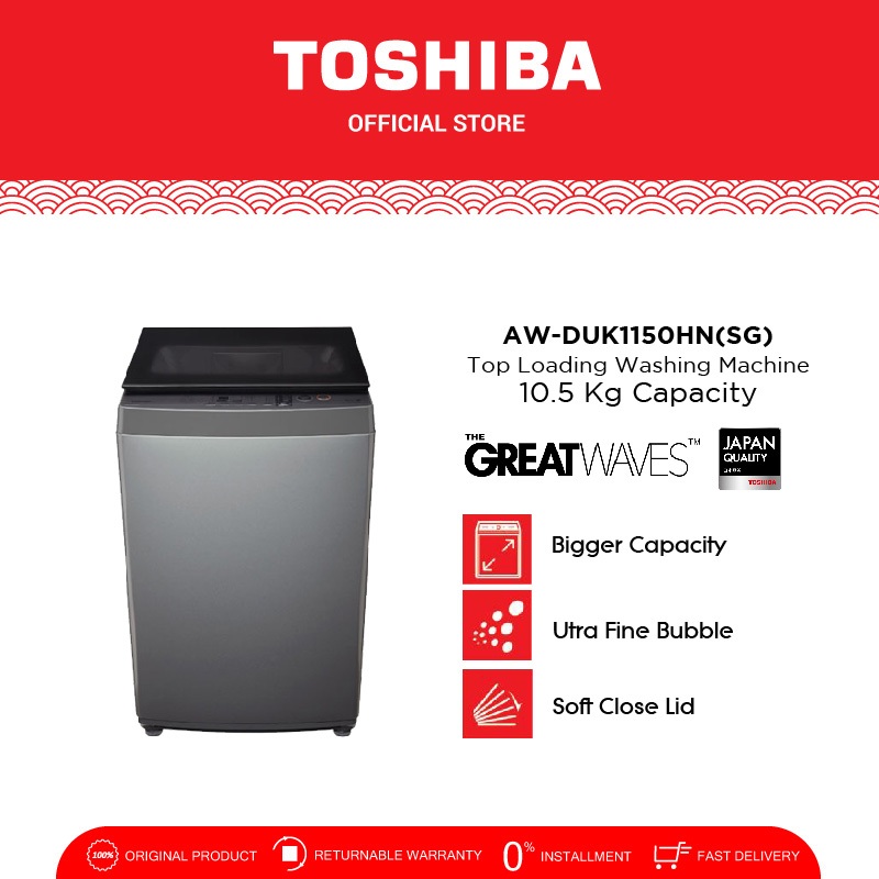 TOSHIBA Mesin Cuci Top Loading 10,5kg Model AW-DUK1150HN(SG) - Mesin Cuci Bukaan Atas Kualitas Jepan