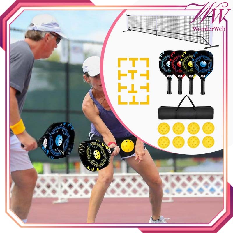 Pickleball Set Pickleball Net Set Padle Pickleball Set Include 8pcs Bola Dan 4pcs Raket Pickleball