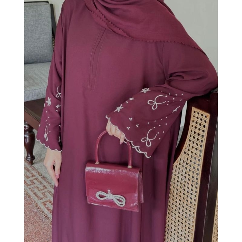 Azna abaya premium coquutte wanita elegan abaya bordir motif pita terbaru