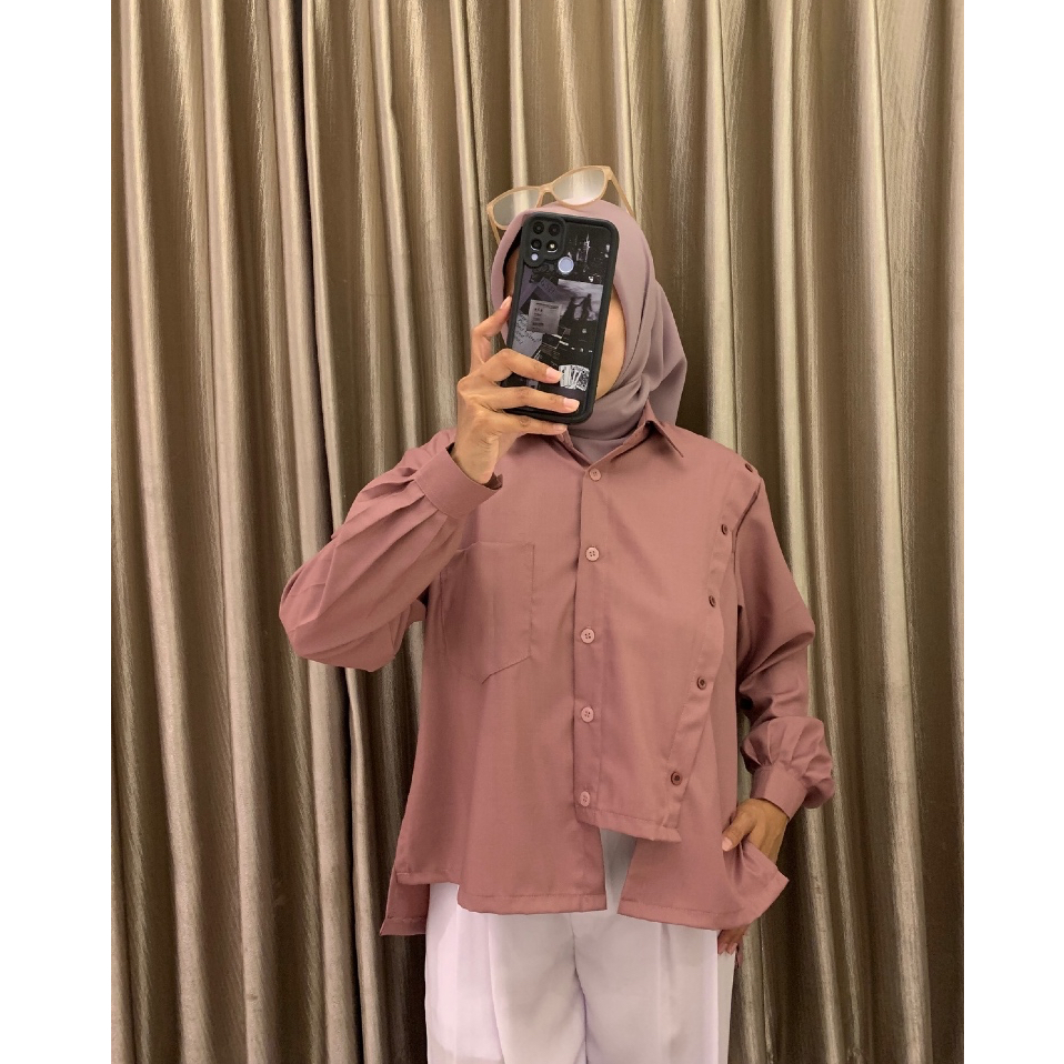Blus Kemeja wanita oversize lengan panjang | Oversize ungu pink | Eszy blouse shirt style korean new