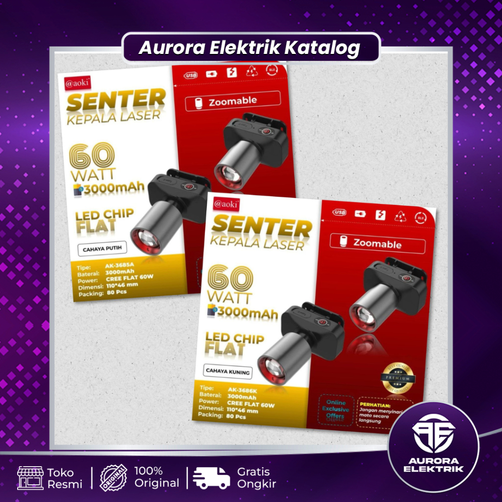 Senter Kepala Zoom AOKI 60 Watt