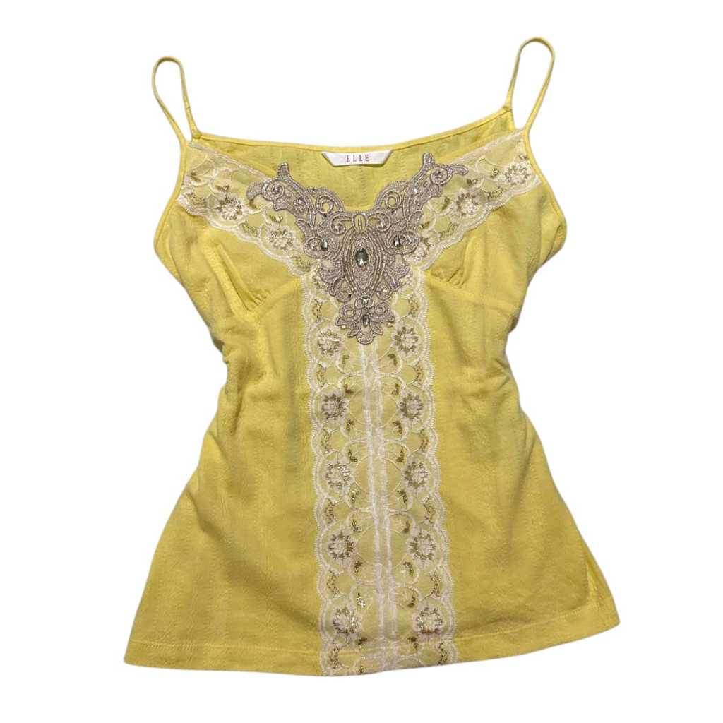 Elle Pointelle Bustier V Neck Lace Blink Glittery Tanktop | emboss vintage corseted fitted bodyfit b
