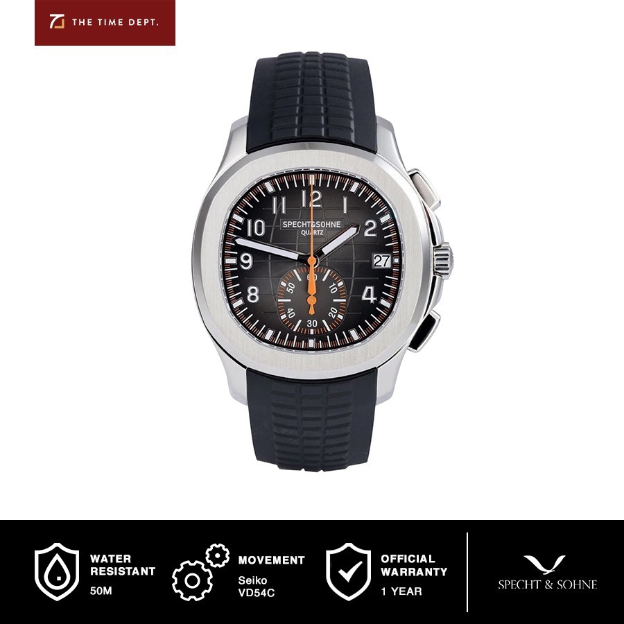 Specht & Sohne SP0006-2 Black Chronograph Homage Jam Tangan Hitam Seiko Quartz Movement