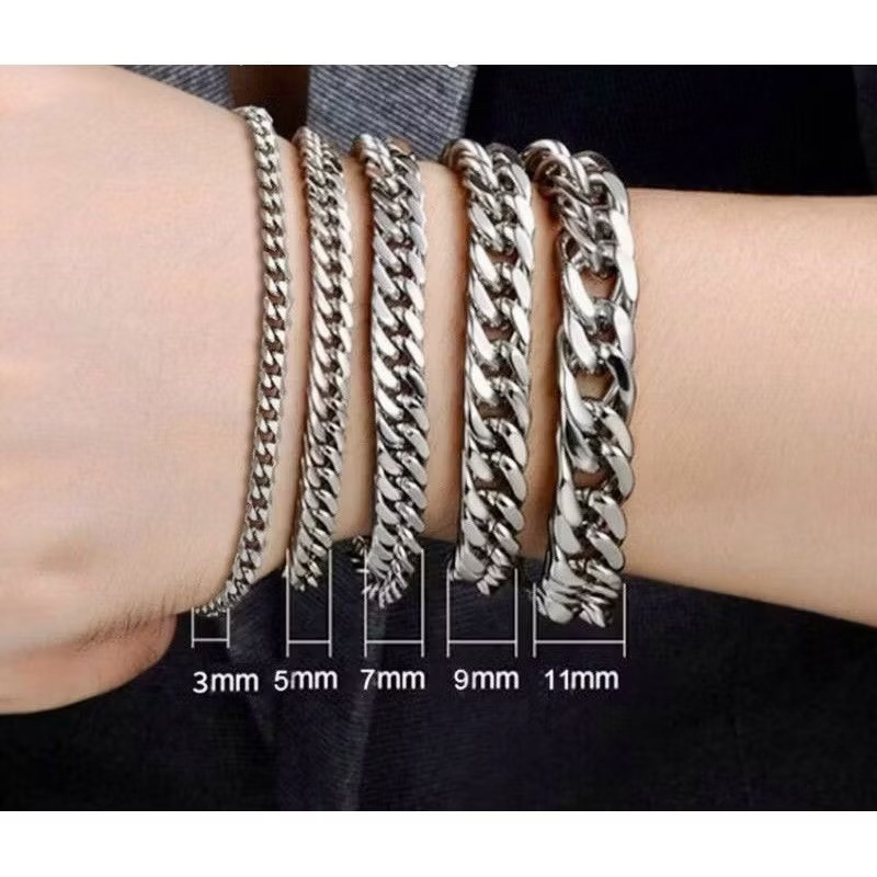 GELANG RANTAI TITANIUM STEL PRIA MODEL DABEL REDY LEBAR 5MM,8MM,10MM