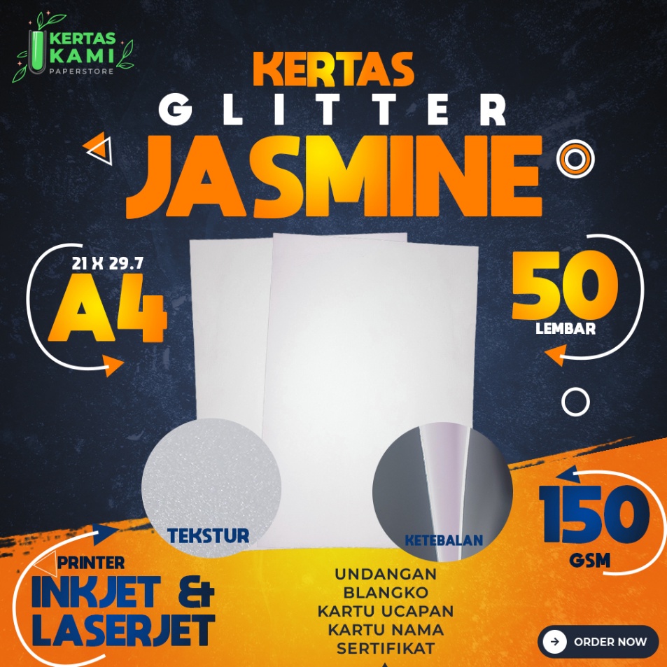 

Kertas Jasmine Glitter 15 gsm A4 isi 5 lembar Kertas Jasmine Glitter Putih A4 15 gram Kertas Blangko Undangan Karton Ijasah Sertifikat Flower ukuran A4