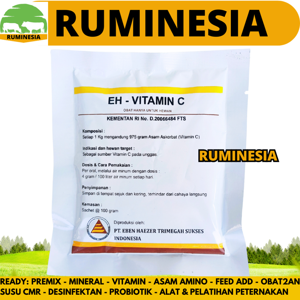 PROMO EH VITAMIN C 100 GRAM - Meningkatkan Daya Tahan Tubuh Ternak Unggas Ayam Babi Pedet Sapi Ikan