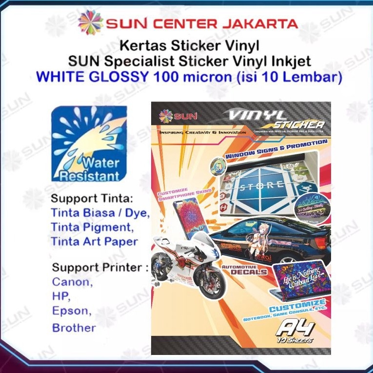 

Best Sticker Vinyl SUN Inkjet Matte Glossy Hologram Transparant Gold Silver A4 Waterproof Anti Air