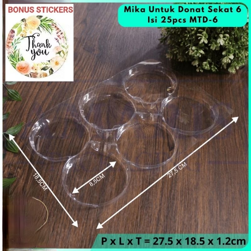 Mika plastik alas donat donut tray bening lubang 6 isi 25pcs per pack MTD-6 MTD6 MTD 6 tray donut cl