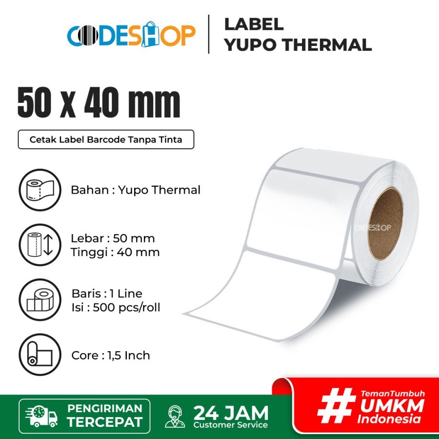 

Label Yupo Thermal 50 x 40 mm Kertas Stiker Timbangan 50x40 Core 1,5 inch Termal Sticker Barcode 50x40mm 1 Line 50mmx40mm