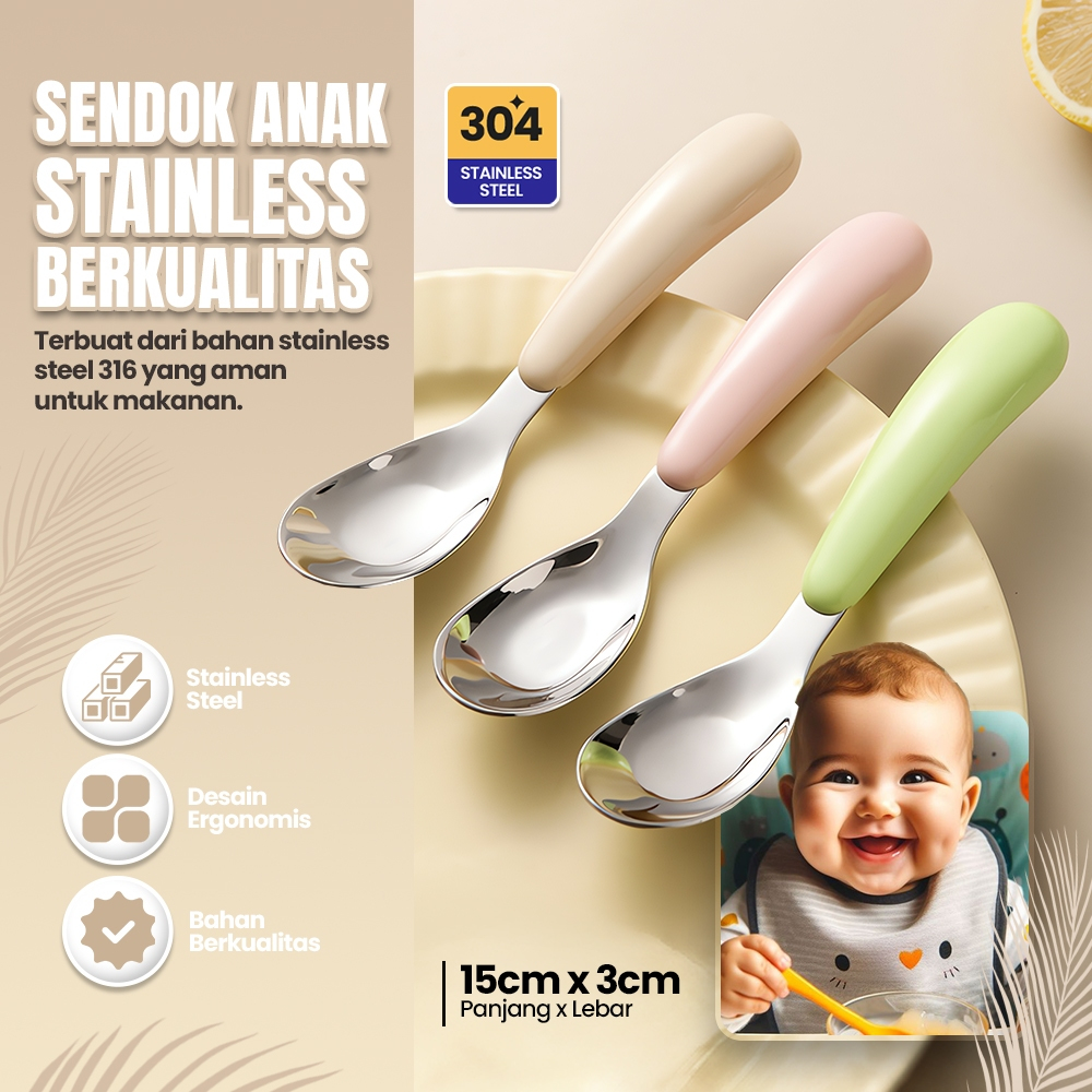 Sendok Makan Anak Stainless Steel Sendok MPASI Warna Pastel
