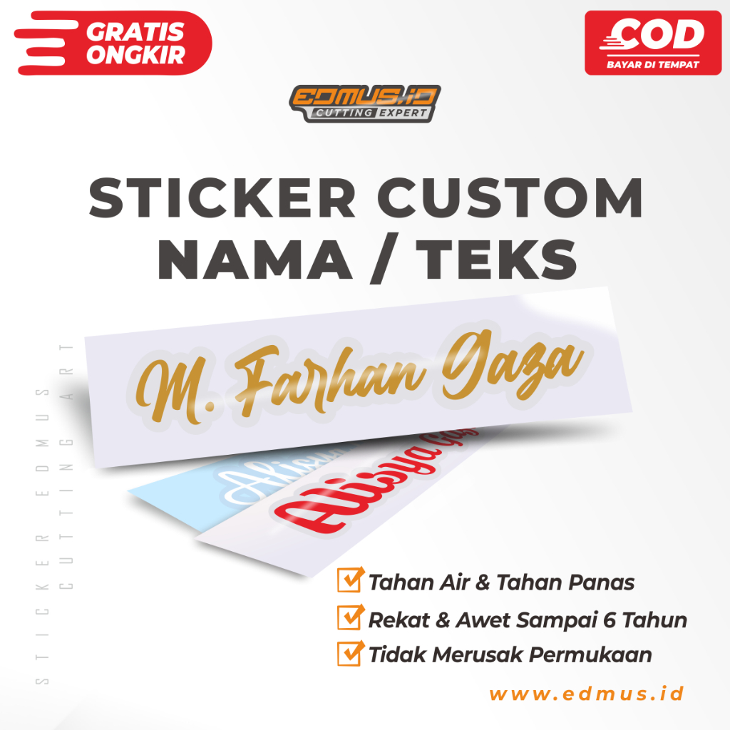 

Rad Cutting Sticker Custom Nama - Bebas Request , Anti Air, Cocok untuk Mobil, Motor, Laptop,