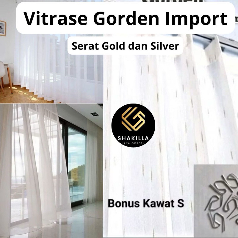 [SjG] Vitrase Gorden Putih Polos Premium | Vitrase Tirai Gorden | Vitrase Siang Serat Silver / Gold