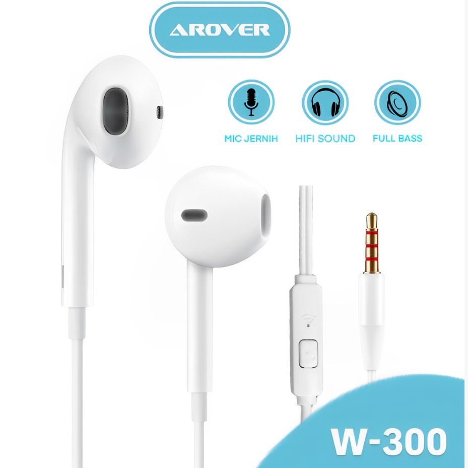 ￼HEADSET EARPHONE PREMIUM AROVER W-300 SUARA JERNIH FULL BASS + MICROPHONE