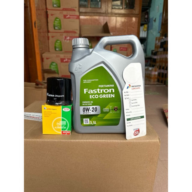 Jon Paket Ganti Oli mesin dan Filter,Fastron Eco Green SAE 0W-20 Filter oli Ayla,Sigra,Sirion dan