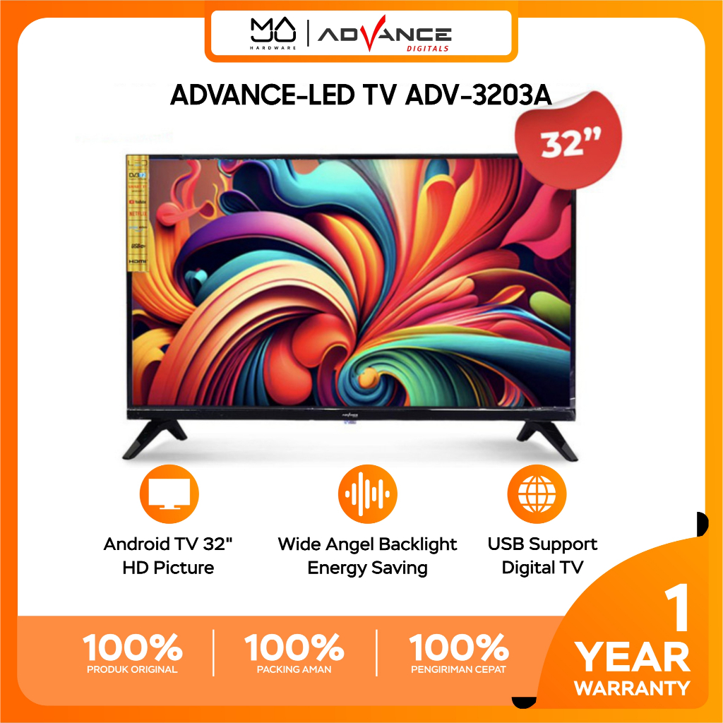 Advan Smart TV ADV 3203 A Smart TV Advance LED TV 32 Inch Frame Less / Android Smart - Garansi Resmi
