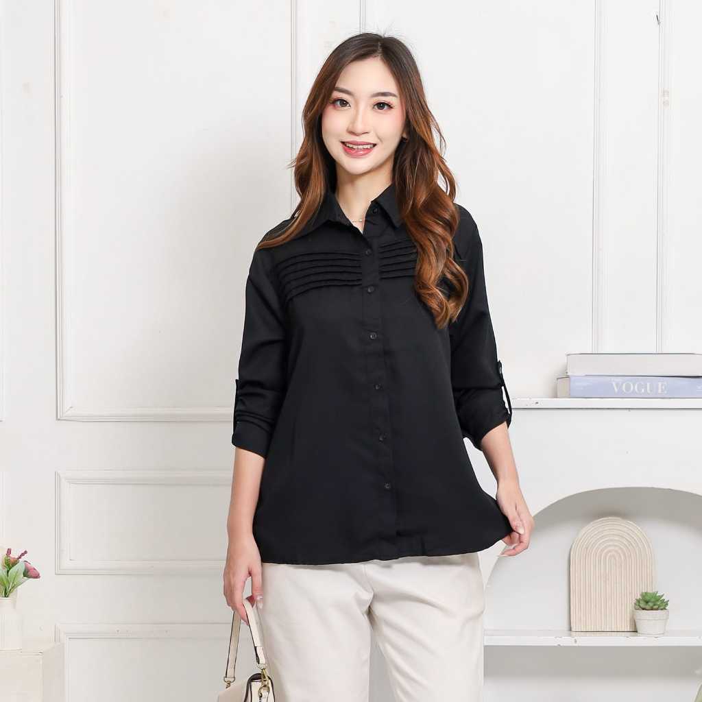 Zahra Kemeja Wanita Katun Shakila Hitam Lengan Panjang / Kemeja Hitam / Kemeja Wanita