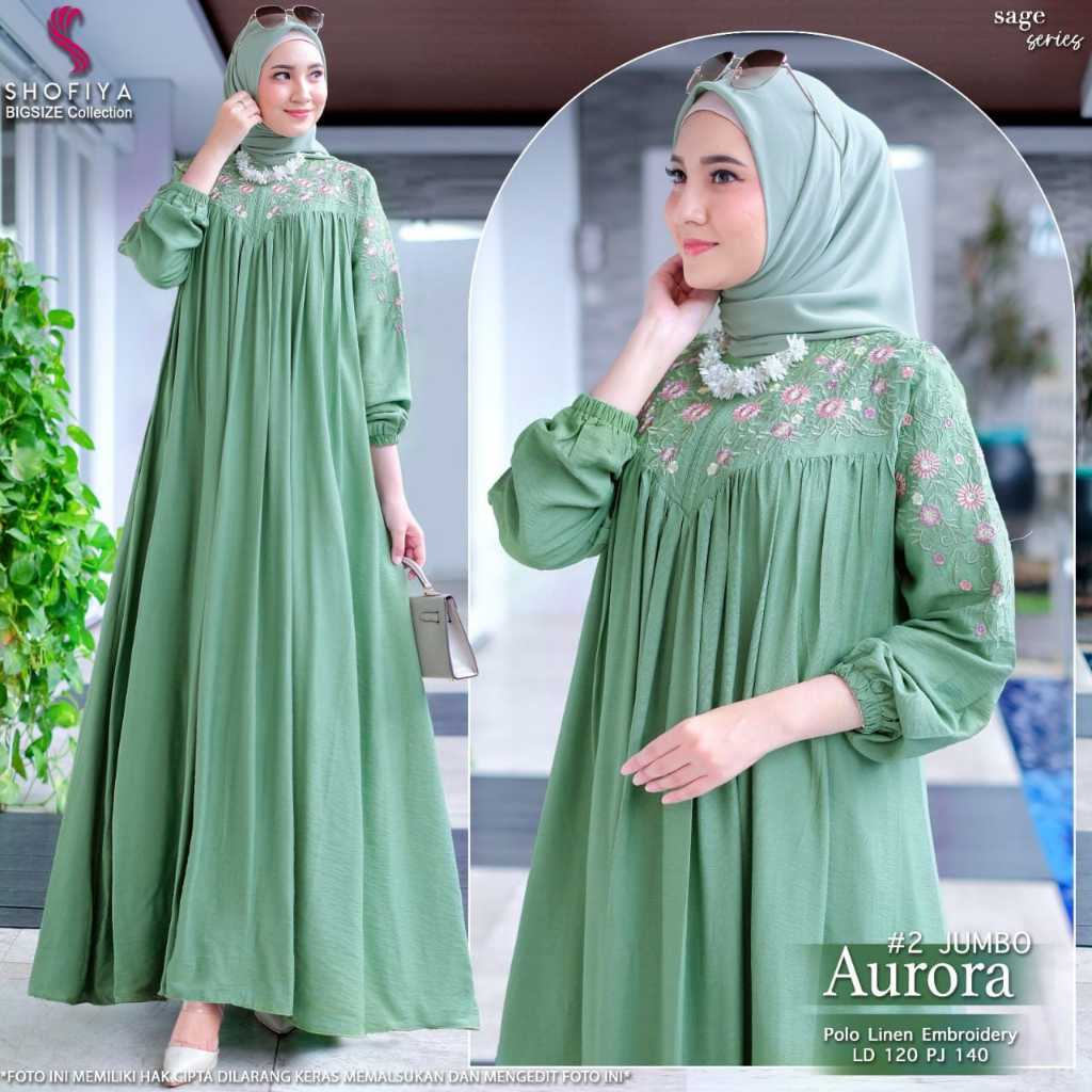 Aurora Dress Big Size Gamis Jumbo Wanita Maxy Dress Muslimah Premium Quality
