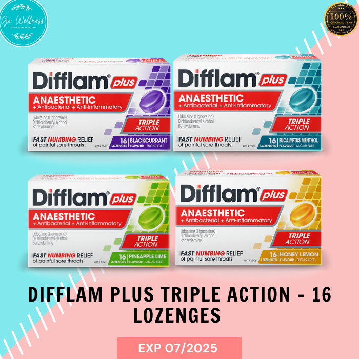 

Difflam Plus Triple Action - 16 Lozenges (Permen Tenggorokan)