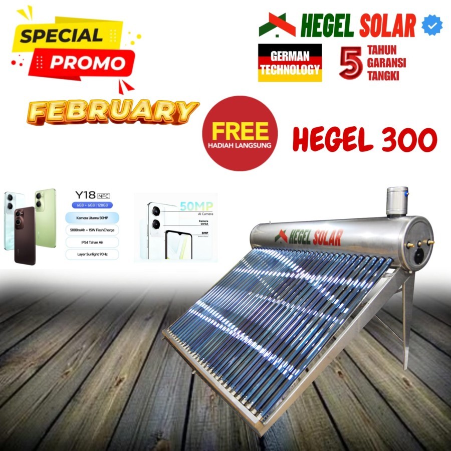 [FREE GIFT HP] Hegel Solar Water Heater - Water Heater 300 Liter (Indirect System) Stainless Steel 3