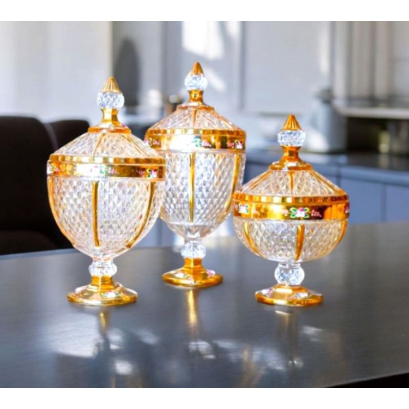 Toples Tempat Kue Kristal Kaca Emas Gold Mewah Import Dekorasi Rumah/FANYBELLA
