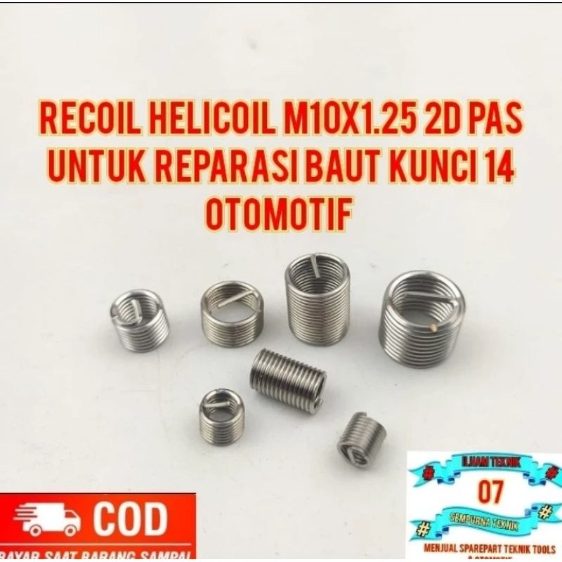 Recoil helicoil m10x1.25 2d pas untuk reparasi baut kunci 14 otomotif