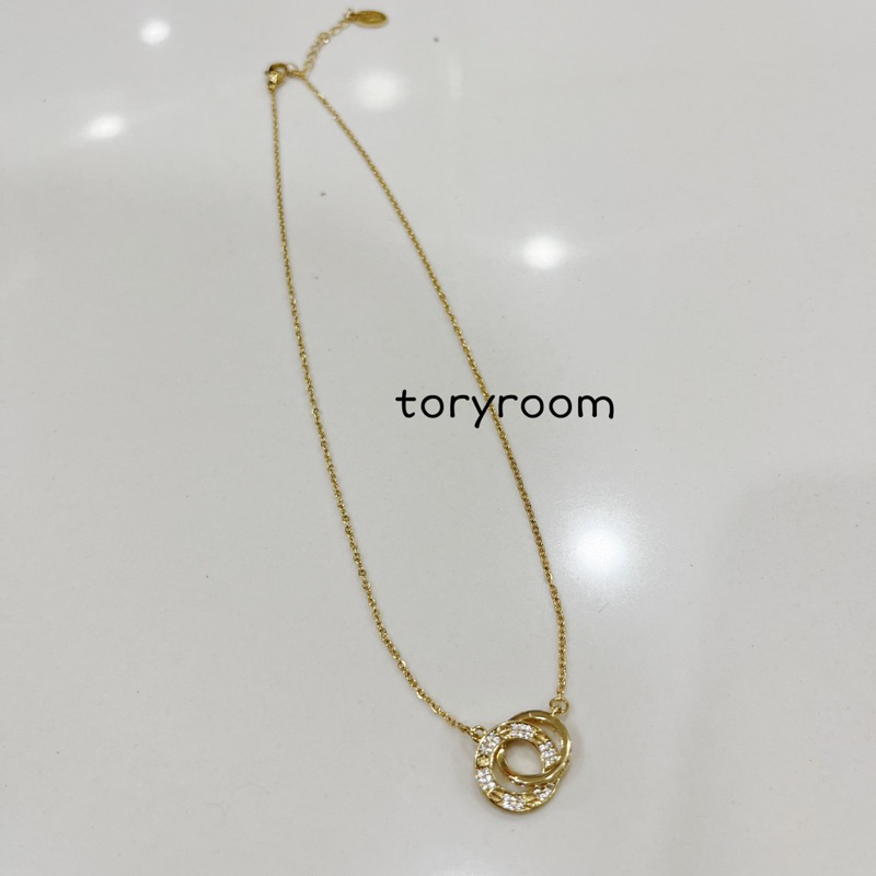 Kalung tipis rantai titanium liontin double ring diamond