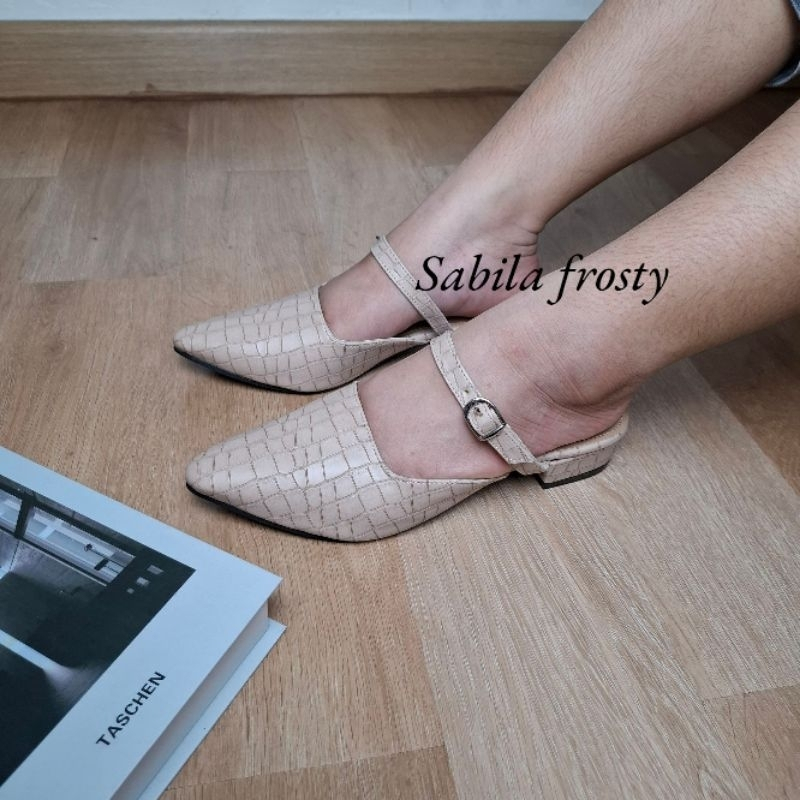 Sepatu Heels Wanita Hak Tahu 3CM Motif Kulit Buaya Terbaru