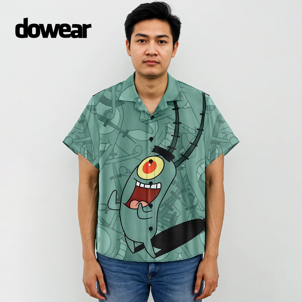 Dowear Baju Kemeja Motif Kekinian Cowok Cewek Bali Pantai Surfing Hawai Jumbo 580 PLANKTON