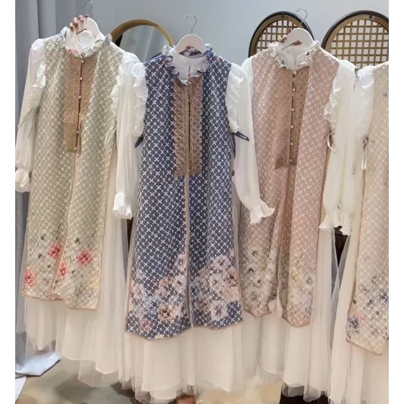 Dress Raya Gamis Kekinian Gamis Inner Outer Gamis Kombinasi Brukat Dress One Set Inner Outer