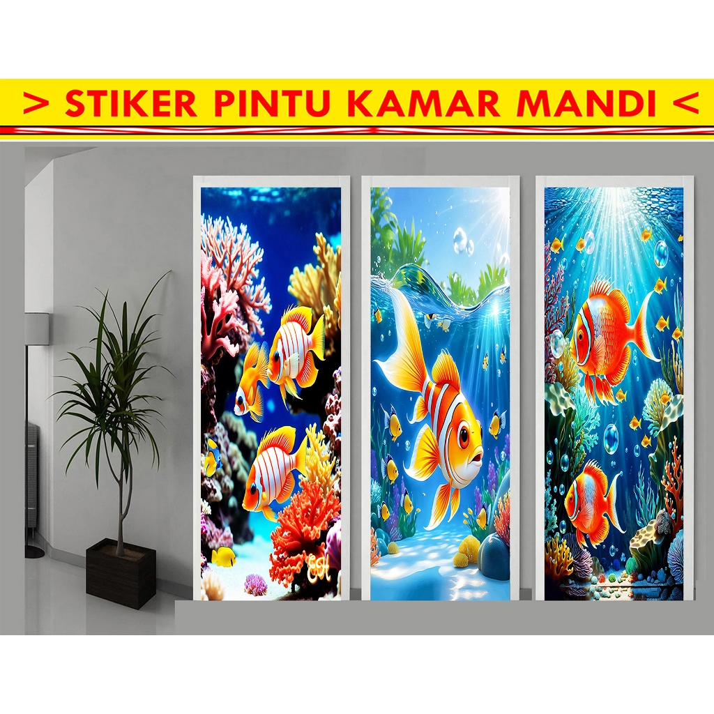 STIKER PINTU TOILET, STIKER PINTU WC, WALLPAPER PINTU KAMAR MANDI MOTIF IKAN